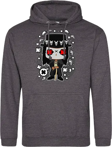 Voodoo-Entität Chibi - dunkle Chibi-Kunst, Voodoo-Entität, Totenkopf-Zylinder, rote Augen, Horror-Druck, übernatürlicher Charakter, Papa Legba, American Horror Story, AHS Coven, Funko Pop, vodu, Geek Horror Kunst, Chibi Sammlerstück, Machtstab, Horror-Fan-Geschenk, mystische Figur, Voodoo-Ästhetik, Horror-Geek-Kleidung, exklusive dunkle Kunst, geheimnisvoller Charakter - Standard Hoodie