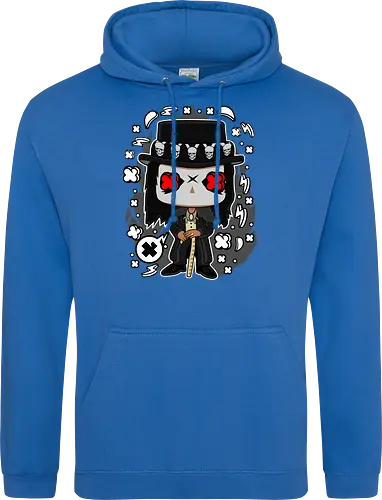 Voodoo-Entität Chibi - dunkle Chibi-Kunst, Voodoo-Entität, Totenkopf-Zylinder, rote Augen, Horror-Druck, übernatürlicher Charakter, Papa Legba, American Horror Story, AHS Coven, Funko Pop, vodu, Geek Horror Kunst, Chibi Sammlerstück, Machtstab, Horror-Fan-Geschenk, mystische Figur, Voodoo-Ästhetik, Horror-Geek-Kleidung, exklusive dunkle Kunst, geheimnisvoller Charakter - Standard Hoodie