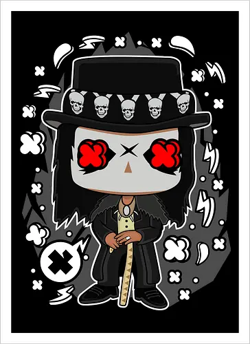 Voodoo-Entität Chibi - dunkle Chibi-Kunst, Voodoo-Entität, Totenkopf-Zylinder, rote Augen, Horror-Druck, übernatürlicher Charakter, Papa Legba, American Horror Story, AHS Coven, Funko Pop, vodu, Geek Horror Kunst, Chibi Sammlerstück, Machtstab, Horror-Fan-Geschenk, mystische Figur, Voodoo-Ästhetik, Horror-Geek-Kleidung, exklusive dunkle Kunst, geheimnisvoller Charakter - Artprint
