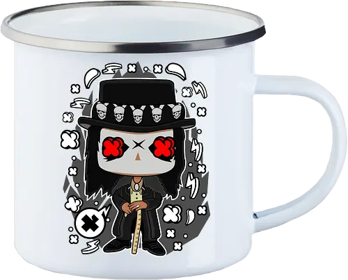 Voodoo-Entität Chibi - dunkle Chibi-Kunst, Voodoo-Entität, Totenkopf-Zylinder, rote Augen, Horror-Druck, übernatürlicher Charakter, Papa Legba, American Horror Story, AHS Coven, Funko Pop, vodu, Geek Horror Kunst, Chibi Sammlerstück, Machtstab, Horror-Fan-Geschenk, mystische Figur, Voodoo-Ästhetik, Horror-Geek-Kleidung, exklusive dunkle Kunst, geheimnisvoller Charakter - Enamel Mug