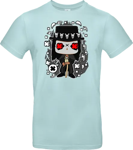 Voodoo-Entität Chibi - dunkle Chibi-Kunst, Voodoo-Entität, Totenkopf-Zylinder, rote Augen, Horror-Druck, übernatürlicher Charakter, Papa Legba, American Horror Story, AHS Coven, Funko Pop, vodu, Geek Horror Kunst, Chibi Sammlerstück, Machtstab, Horror-Fan-Geschenk, mystische Figur, Voodoo-Ästhetik, Horror-Geek-Kleidung, exklusive dunkle Kunst, geheimnisvoller Charakter - Standard T-Shirt