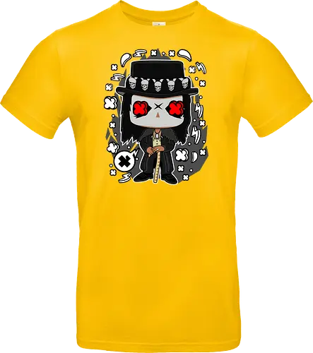 Voodoo-Entität Chibi - dunkle Chibi-Kunst, Voodoo-Entität, Totenkopf-Zylinder, rote Augen, Horror-Druck, übernatürlicher Charakter, Papa Legba, American Horror Story, AHS Coven, Funko Pop, vodu, Geek Horror Kunst, Chibi Sammlerstück, Machtstab, Horror-Fan-Geschenk, mystische Figur, Voodoo-Ästhetik, Horror-Geek-Kleidung, exklusive dunkle Kunst, geheimnisvoller Charakter - Standard T-Shirt