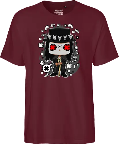 Voodoo-Entität Chibi - dunkle Chibi-Kunst, Voodoo-Entität, Totenkopf-Zylinder, rote Augen, Horror-Druck, übernatürlicher Charakter, Papa Legba, American Horror Story, AHS Coven, Funko Pop, vodu, Geek Horror Kunst, Chibi Sammlerstück, Machtstab, Horror-Fan-Geschenk, mystische Figur, Voodoo-Ästhetik, Horror-Geek-Kleidung, exklusive dunkle Kunst, geheimnisvoller Charakter - Fairtrade T-Shirt