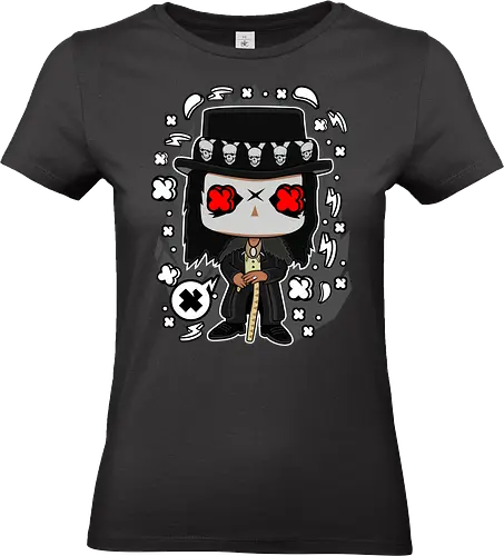 Voodoo-Entität Chibi - dunkle Chibi-Kunst, Voodoo-Entität, Totenkopf-Zylinder, rote Augen, Horror-Druck, übernatürlicher Charakter, Papa Legba, American Horror Story, AHS Coven, Funko Pop, vodu, Geek Horror Kunst, Chibi Sammlerstück, Machtstab, Horror-Fan-Geschenk, mystische Figur, Voodoo-Ästhetik, Horror-Geek-Kleidung, exklusive dunkle Kunst, geheimnisvoller Charakter - Standard T-Shirt (Women)