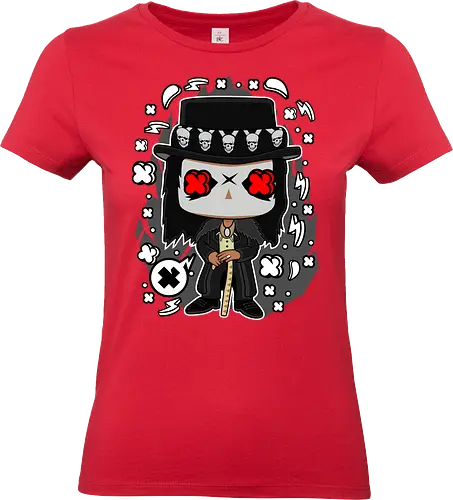 Voodoo-Entität Chibi - dunkle Chibi-Kunst, Voodoo-Entität, Totenkopf-Zylinder, rote Augen, Horror-Druck, übernatürlicher Charakter, Papa Legba, American Horror Story, AHS Coven, Funko Pop, vodu, Geek Horror Kunst, Chibi Sammlerstück, Machtstab, Horror-Fan-Geschenk, mystische Figur, Voodoo-Ästhetik, Horror-Geek-Kleidung, exklusive dunkle Kunst, geheimnisvoller Charakter - Standard T-Shirt (Women)