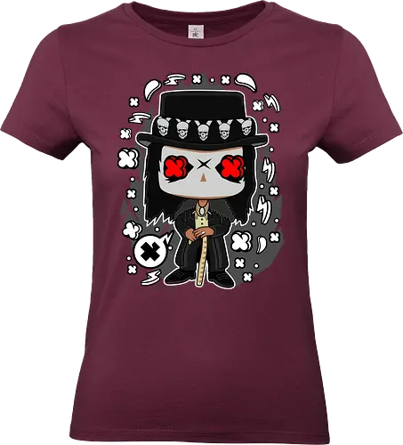 Voodoo-Entität Chibi - dunkle Chibi-Kunst, Voodoo-Entität, Totenkopf-Zylinder, rote Augen, Horror-Druck, übernatürlicher Charakter, Papa Legba, American Horror Story, AHS Coven, Funko Pop, vodu, Geek Horror Kunst, Chibi Sammlerstück, Machtstab, Horror-Fan-Geschenk, mystische Figur, Voodoo-Ästhetik, Horror-Geek-Kleidung, exklusive dunkle Kunst, geheimnisvoller Charakter - Standard T-Shirt (Women)