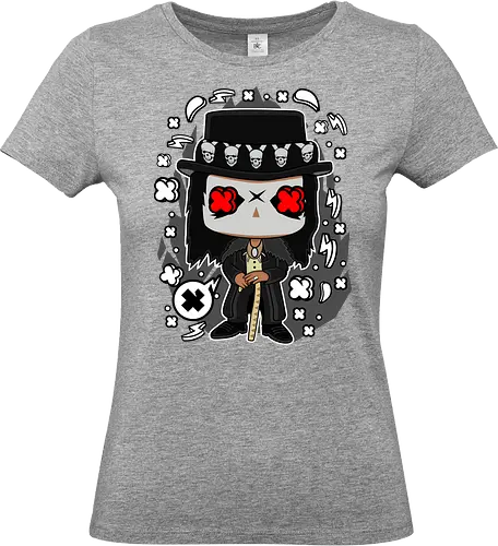Voodoo-Entität Chibi - dunkle Chibi-Kunst, Voodoo-Entität, Totenkopf-Zylinder, rote Augen, Horror-Druck, übernatürlicher Charakter, Papa Legba, American Horror Story, AHS Coven, Funko Pop, vodu, Geek Horror Kunst, Chibi Sammlerstück, Machtstab, Horror-Fan-Geschenk, mystische Figur, Voodoo-Ästhetik, Horror-Geek-Kleidung, exklusive dunkle Kunst, geheimnisvoller Charakter - Standard T-Shirt (Women)