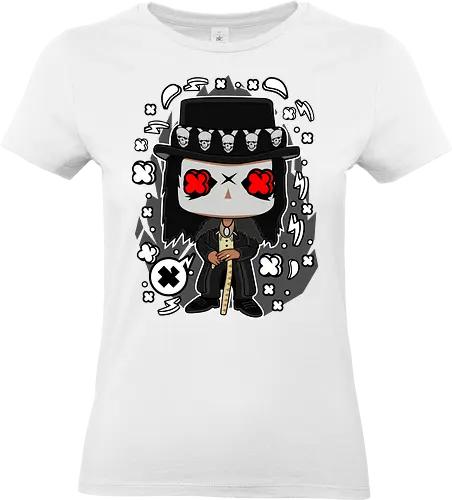 Voodoo-Entität Chibi - dunkle Chibi-Kunst, Voodoo-Entität, Totenkopf-Zylinder, rote Augen, Horror-Druck, übernatürlicher Charakter, Papa Legba, American Horror Story, AHS Coven, Funko Pop, vodu, Geek Horror Kunst, Chibi Sammlerstück, Machtstab, Horror-Fan-Geschenk, mystische Figur, Voodoo-Ästhetik, Horror-Geek-Kleidung, exklusive dunkle Kunst, geheimnisvoller Charakter - Standard T-Shirt (Women)