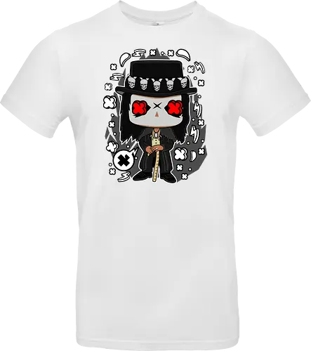 Voodoo-Entität Chibi - dunkle Chibi-Kunst, Voodoo-Entität, Totenkopf-Zylinder, rote Augen, Horror-Druck, übernatürlicher Charakter, Papa Legba, American Horror Story, AHS Coven, Funko Pop, vodu, Geek Horror Kunst, Chibi Sammlerstück, Machtstab, Horror-Fan-Geschenk, mystische Figur, Voodoo-Ästhetik, Horror-Geek-Kleidung, exklusive dunkle Kunst, geheimnisvoller Charakter - Standard T-Shirt