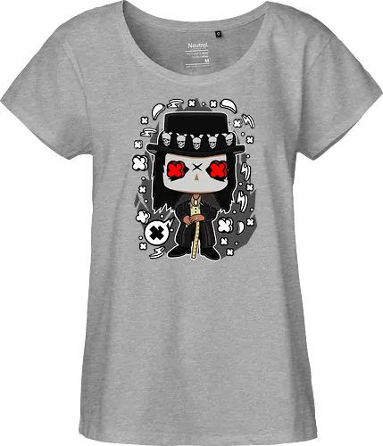 Voodoo-Entität Chibi - dunkle Chibi-Kunst, Voodoo-Entität, Totenkopf-Zylinder, rote Augen, Horror-Druck, übernatürlicher Charakter, Papa Legba, American Horror Story, AHS Coven, Funko Pop, vodu, Geek Horror Kunst, Chibi Sammlerstück, Machtstab, Horror-Fan-Geschenk, mystische Figur, Voodoo-Ästhetik, Horror-Geek-Kleidung, exklusive dunkle Kunst, geheimnisvoller Charakter - Fairtrade Girl Shirt