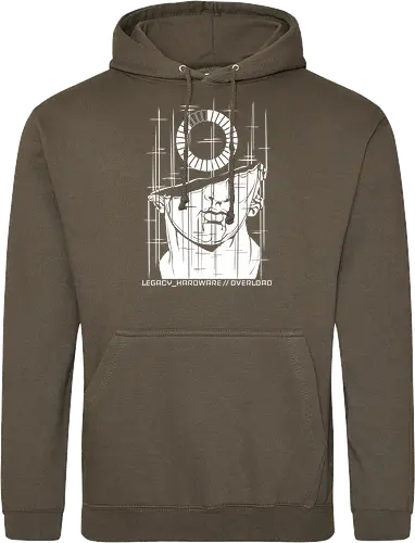 OVERLOAD // white_noise.raw - rrg.exe, legacy hardware, overload, glitch art, colossal head, statue, stuck loading, infinite loading, system error, cyberpunk, techwear, dark art, dark aesthetic, geekwear, streetwear, programmer humor, monochrome, neon cyan, dead pixel, blue screen of death, marble, broken statue - Standard Hoodie