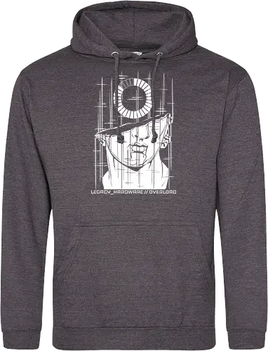OVERLOAD // white_noise.raw - rrg.exe, legacy hardware, overload, glitch art, colossal head, statue, stuck loading, infinite loading, system error, cyberpunk, techwear, dark art, dark aesthetic, geekwear, streetwear, programmer humor, monochrome, neon cyan, dead pixel, blue screen of death, marble, broken statue - Standard Hoodie