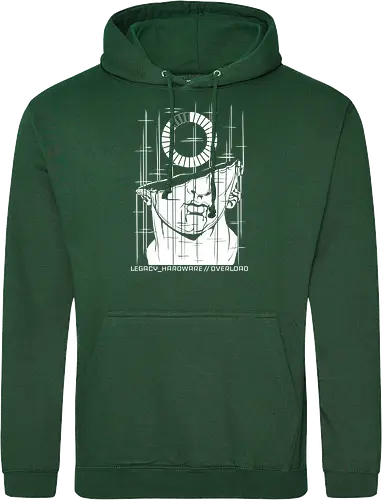 OVERLOAD // white_noise.raw - rrg.exe, legacy hardware, overload, glitch art, colossal head, statue, stuck loading, infinite loading, system error, cyberpunk, techwear, dark art, dark aesthetic, geekwear, streetwear, programmer humor, monochrome, neon cyan, dead pixel, blue screen of death, marble, broken statue - Standard Hoodie