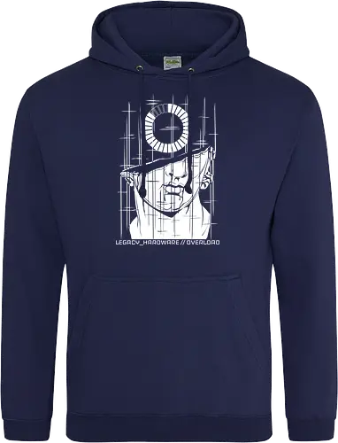 OVERLOAD // white_noise.raw - rrg.exe, legacy hardware, overload, glitch art, colossal head, statue, stuck loading, infinite loading, system error, cyberpunk, techwear, dark art, dark aesthetic, geekwear, streetwear, programmer humor, monochrome, neon cyan, dead pixel, blue screen of death, marble, broken statue - Standard Hoodie