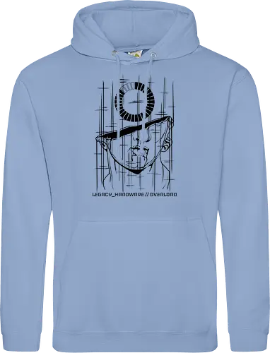 OVERLOAD // dead_pixel.bin - rrg.exe, legacy hardware, overload, glitch art, colossal head, statue, stuck loading, infinite loading, system error, cyberpunk, techwear, dark art, dark aesthetic, geekwear, streetwear, programmer humor, monochrome, neon cyan, dead pixel, blue screen of death, marble, broken statue - Standard Hoodie