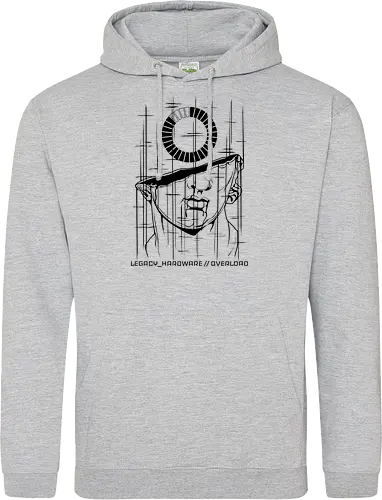 OVERLOAD // dead_pixel.bin - rrg.exe, legacy hardware, overload, glitch art, colossal head, statue, stuck loading, infinite loading, system error, cyberpunk, techwear, dark art, dark aesthetic, geekwear, streetwear, programmer humor, monochrome, neon cyan, dead pixel, blue screen of death, marble, broken statue - Standard Hoodie