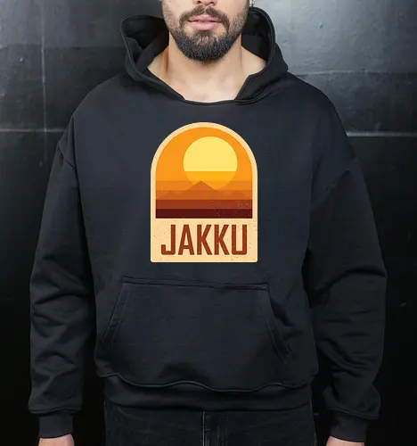 Jakku - Geometric and minimalist series  - Space Opera, 80s, badge, film, galaxy, geometric, landscape, minimalist, outer space, retro, science fiction, space, jakku, movie, scifi - Cropped Hoodie