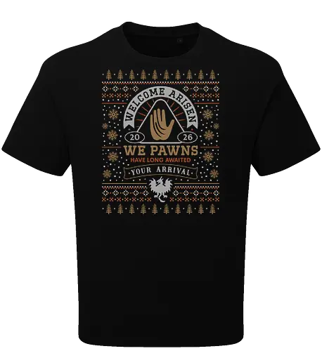 Welcome Arisen Ugly Sweater - dark arisen, dragon, dogma, dragons dogma 2, dragons dogma ii, gransys, rpg, jrpg, fantasy, bitterblack isle, gran soren, riftstone, pawns, video games, gaming, gamer, ugly christmas sweater, ugly sweater, xmas, christmas - Oversize T-Shirt