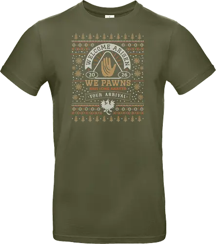 Welcome Arisen Ugly Sweater - dark arisen, dragon, dogma, dragons dogma 2, dragons dogma ii, gransys, rpg, jrpg, fantasy, bitterblack isle, gran soren, riftstone, pawns, video games, gaming, gamer, ugly christmas sweater, ugly sweater, xmas, christmas - Standard T-Shirt
