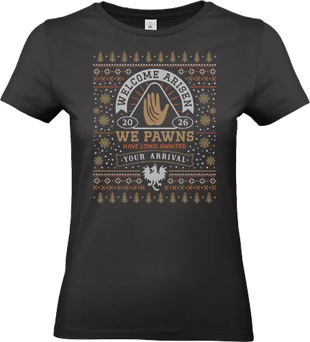 Welcome Arisen Ugly Sweater - dark arisen, dragon, dogma, dragons dogma 2, dragons dogma ii, gransys, rpg, jrpg, fantasy, bitterblack isle, gran soren, riftstone, pawns, video games, gaming, gamer, ugly christmas sweater, ugly sweater, xmas, christmas - Standard T-Shirt (Women)
