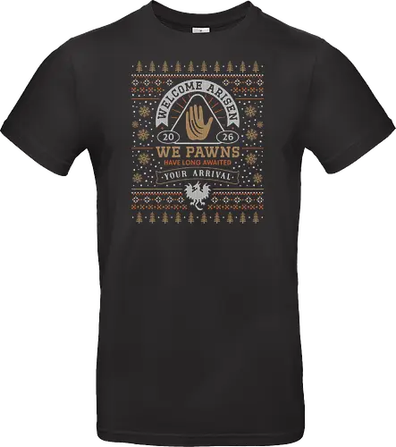 Welcome Arisen Ugly Sweater - dark arisen, dragon, dogma, dragons dogma 2, dragons dogma ii, gransys, rpg, jrpg, fantasy, bitterblack isle, gran soren, riftstone, pawns, video games, gaming, gamer, ugly christmas sweater, ugly sweater, xmas, christmas - Standard T-Shirt