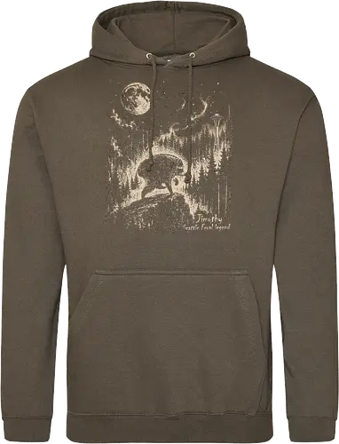 Jimothy Waschbär – Seattle Feral Legend Vintage im Mondlicht - Jimothy, Waschbär, Seattle, Ballard, Washington, Pacific Northwest, Vintage, Retro, Vollmond, Wald, Space Needle, Kupferstich, Natur, Wildlife, Abenteuer - Standard Hoodie