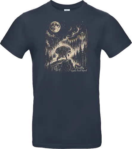 Jimothy Waschbär – Seattle Feral Legend Vintage im Mondlicht - Jimothy, Waschbär, Seattle, Ballard, Washington, Pacific Northwest, Vintage, Retro, Vollmond, Wald, Space Needle, Kupferstich, Natur, Wildlife, Abenteuer - Standard T-Shirt