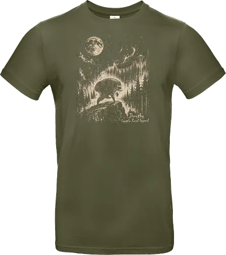Jimothy Waschbär – Seattle Feral Legend Vintage im Mondlicht - Jimothy, Waschbär, Seattle, Ballard, Washington, Pacific Northwest, Vintage, Retro, Vollmond, Wald, Space Needle, Kupferstich, Natur, Wildlife, Abenteuer - Standard T-Shirt