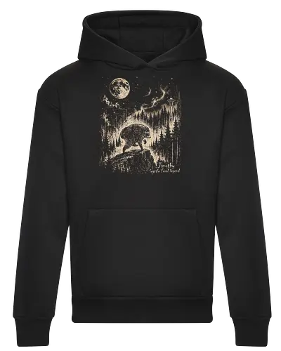Jimothy Waschbär – Seattle Feral Legend Vintage im Mondlicht - Jimothy, Waschbär, Seattle, Ballard, Washington, Pacific Northwest, Vintage, Retro, Vollmond, Wald, Space Needle, Kupferstich, Natur, Wildlife, Abenteuer - Heavyweight Hoodie