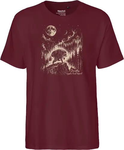 Jimothy Waschbär – Seattle Feral Legend Vintage im Mondlicht - Jimothy, Waschbär, Seattle, Ballard, Washington, Pacific Northwest, Vintage, Retro, Vollmond, Wald, Space Needle, Kupferstich, Natur, Wildlife, Abenteuer - Fairtrade T-Shirt