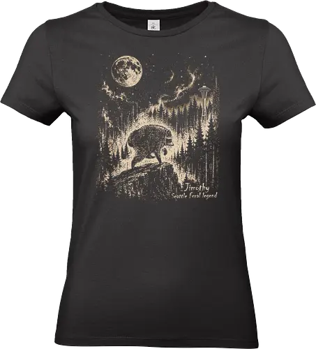 Jimothy Waschbär – Seattle Feral Legend Vintage im Mondlicht - Jimothy, Waschbär, Seattle, Ballard, Washington, Pacific Northwest, Vintage, Retro, Vollmond, Wald, Space Needle, Kupferstich, Natur, Wildlife, Abenteuer - Standard T-Shirt (Women)