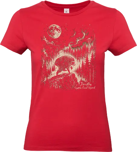 Jimothy Waschbär – Seattle Feral Legend Vintage im Mondlicht - Jimothy, Waschbär, Seattle, Ballard, Washington, Pacific Northwest, Vintage, Retro, Vollmond, Wald, Space Needle, Kupferstich, Natur, Wildlife, Abenteuer - Standard T-Shirt (Women)