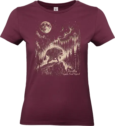 Jimothy Waschbär – Seattle Feral Legend Vintage im Mondlicht - Jimothy, Waschbär, Seattle, Ballard, Washington, Pacific Northwest, Vintage, Retro, Vollmond, Wald, Space Needle, Kupferstich, Natur, Wildlife, Abenteuer - Standard T-Shirt (Women)