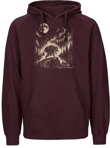 Jimothy Waschbär – Seattle Feral Legend Vintage im Mondlicht - Jimothy, Waschbär, Seattle, Ballard, Washington, Pacific Northwest, Vintage, Retro, Vollmond, Wald, Space Needle, Kupferstich, Natur, Wildlife, Abenteuer - Fairtrade Hoodie