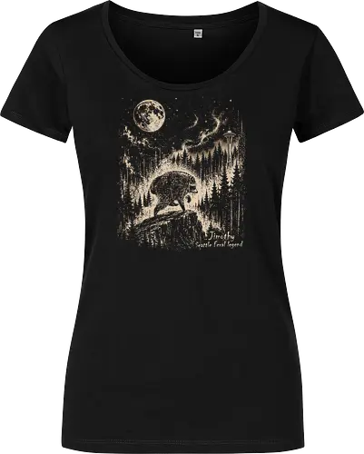 Jimothy Waschbär – Seattle Feral Legend Vintage im Mondlicht - Jimothy, Waschbär, Seattle, Ballard, Washington, Pacific Northwest, Vintage, Retro, Vollmond, Wald, Space Needle, Kupferstich, Natur, Wildlife, Abenteuer - Women T-Shirt