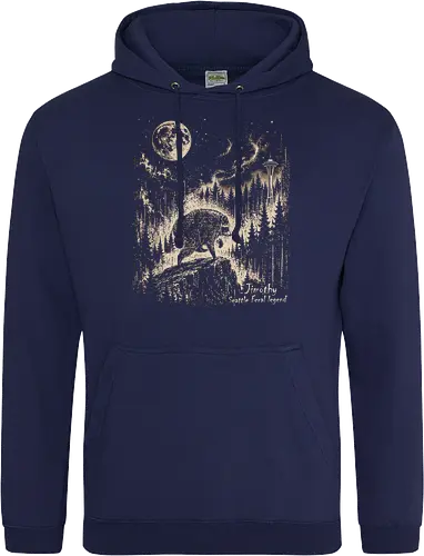 Jimothy Waschbär – Seattle Feral Legend Vintage im Mondlicht - Jimothy, Waschbär, Seattle, Ballard, Washington, Pacific Northwest, Vintage, Retro, Vollmond, Wald, Space Needle, Kupferstich, Natur, Wildlife, Abenteuer - Standard Hoodie