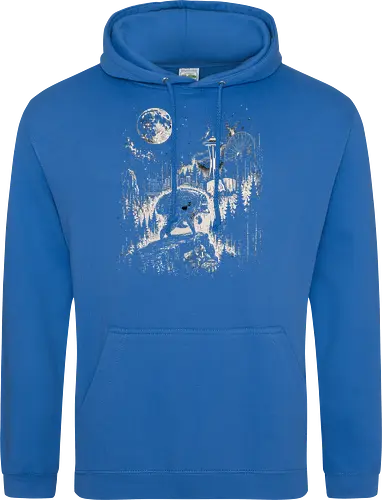 Jimothy Waschbär – Seattle Feral Legend Retro Wald Design - Jimothy, Waschbär, Seattle Legend, Retro, Vintage Art, Mond, Wald, Evergreen, Naturfreund, Seattle Skyline, Gravur, Outdoor, Pacific Northwest, Tiermotiv, Illustration - Standard Hoodie