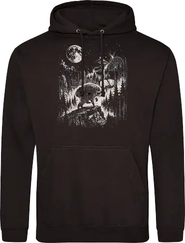 Jimothy Waschbär – Seattle Feral Legend Retro Wald Design - Jimothy, Waschbär, Seattle Legend, Retro, Vintage Art, Mond, Wald, Evergreen, Naturfreund, Seattle Skyline, Gravur, Outdoor, Pacific Northwest, Tiermotiv, Illustration - Standard Hoodie
