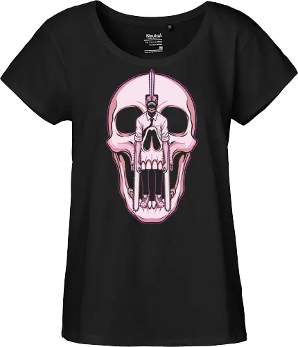 The Skull Illusion - Denji graphic tee, pastel goth anime apparel, pink skull design, edgy otaku streetwear, anime optical illusion, dark fantasy manga tee, aesthetic anime clothing, devil hunter merch, subtle anime fashion - Fairtrade Girl Shirt