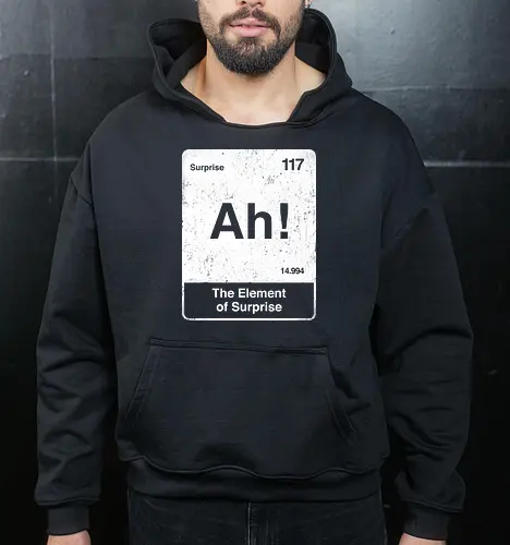 Ah The element of surprise - Ah surprise, the element, elements, science, scientist, Ryan gosling, project Hail Mary, space, comedy, am I smart, the element of surprise, chemistry, physics, science fiction, Periodic table - Cropped Hoodie