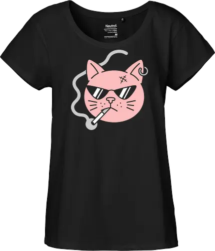 The Badass Kitty - badass cat shirt, pink rebel kitty tee, smoking cat graphic, edgy animal streetwear, pastel goth apparel, cool cat sunglasses design, minimalist alternative fashion, punk rock feline merch, funny indie graphic tee, tough alley cat clothing - Fairtrade Girl Shirt