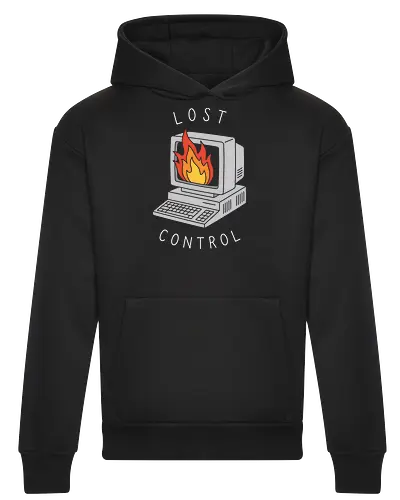 System Failure: The Burning Monitor - retro computer shirt, burning monitor graphic tee, 90s tech streetwear, tech burnout apparel, vaporwave aesthetic clothing, lost control design, IT support humor shirt, vintage PC merch, minimalist cyber fashion, edgy internet aesthetic tee - Heavyweight Hoodie