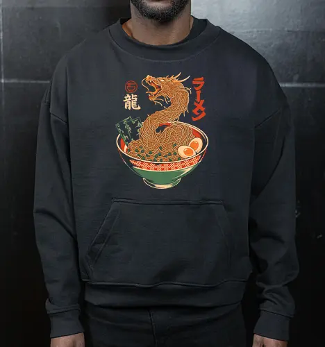 Dragon Ramen - cuisine, fantasy, kawaii, anime, manga, geek, popculture, oriental, bowl, illustration, culinary, dragon, ramen, noodles, japan, japanese, asian, mythology, food, foodie - Cropped Sweatshirt