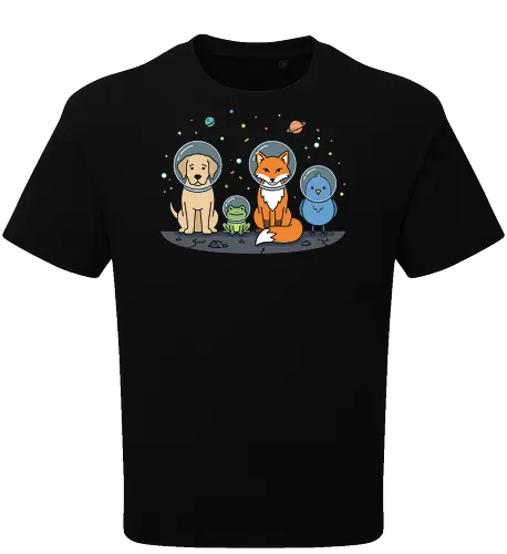 Space Cadets: The Animal Crew - animal astronaut shirt, space animals graphic tee, kawaii galaxy apparel, dog and fox space merch, cute astronomy clothing, kids space exploration shirt, whimsical universe design, pastel galaxy aesthetic tee, funny space crew clothing, animal lovers sci-fi shirt - Oversize T-Shirt