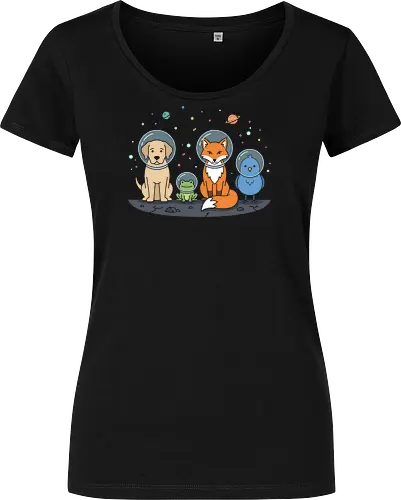 Space Cadets: The Animal Crew - animal astronaut shirt, space animals graphic tee, kawaii galaxy apparel, dog and fox space merch, cute astronomy clothing, kids space exploration shirt, whimsical universe design, pastel galaxy aesthetic tee, funny space crew clothing, animal lovers sci-fi shirt - Women T-Shirt