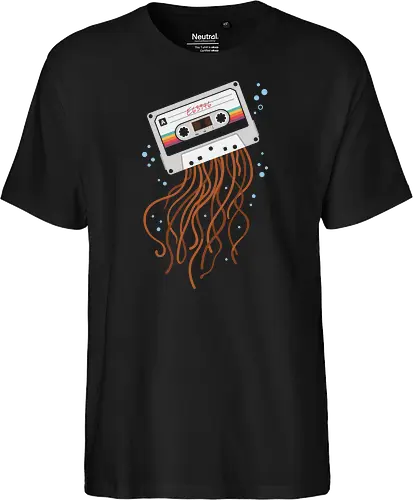Cassette Jellyfish: Retro Tape Tangled - cassette tape shirt, retro music graphic tee, vintage jellyfish apparel, 80s nostalgia streetwear, unspooled audio tape design, aesthetic music clothing, quirky marine life tee, hipster graphic fashion, surreal art shirt, old school tech merch - Fairtrade T-Shirt