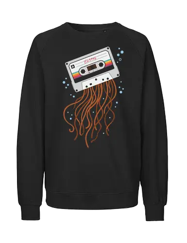 Cassette Jellyfish: Retro Tape Tangled - cassette tape shirt, retro music graphic tee, vintage jellyfish apparel, 80s nostalgia streetwear, unspooled audio tape design, aesthetic music clothing, quirky marine life tee, hipster graphic fashion, surreal art shirt, old school tech merch - Fairtrade Sweatshirt