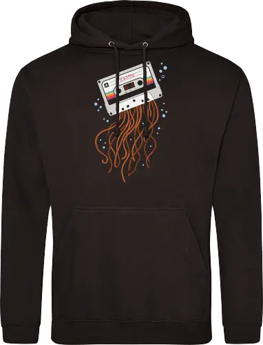 Cassette Jellyfish: Retro Tape Tangled - cassette tape shirt, retro music graphic tee, vintage jellyfish apparel, 80s nostalgia streetwear, unspooled audio tape design, aesthetic music clothing, quirky marine life tee, hipster graphic fashion, surreal art shirt, old school tech merch - Standard Hoodie