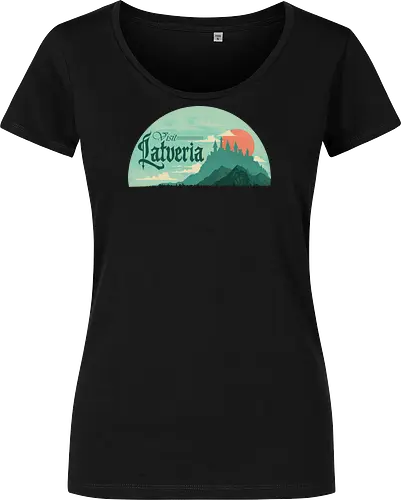 Visit Latveria  - geek, 80s, 90s, castle, comic, doom, kingdom, landscape, latveria, medieval, nerd, nostalgia, retro, travel, villain - Women T-Shirt