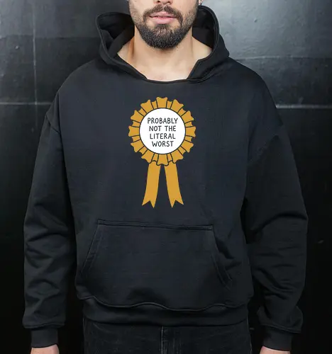 The Gold Standard: Blank Award Ribbon - blank award ribbon shirt, gold rosette graphic tee, minimalist winner apparel, funny participation award clothing, ironic graphic streetwear, subtle aesthetic tee, simple gold ribbon design, everyday champion merch, blank canvas graphic shirt, self love aesthetic fashion - Cropped Hoodie